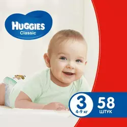 Huggies Classic підгузники дитячі 3 (4-9кг) 58шт 9402066