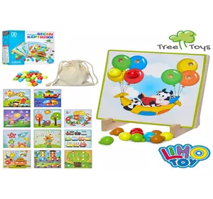Деревянная игрушка Игра MD 1598 (40шт) мозаика, картинки12шт, цветные фишки, в кор-ке, 17,5-17,5-4см Мет79902