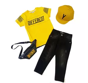 Костюм (джинси, футболка, бананка) хлоп. Жовтий/синій 2296 Туреччина