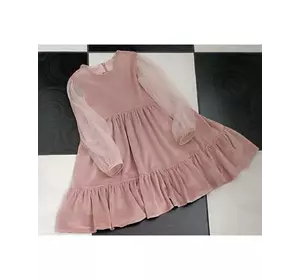 Сукня Святково-чарівна сукня дів. пудрово-рожева мікро вілюр з  сіткою рукавчиком 9832282 ТТН